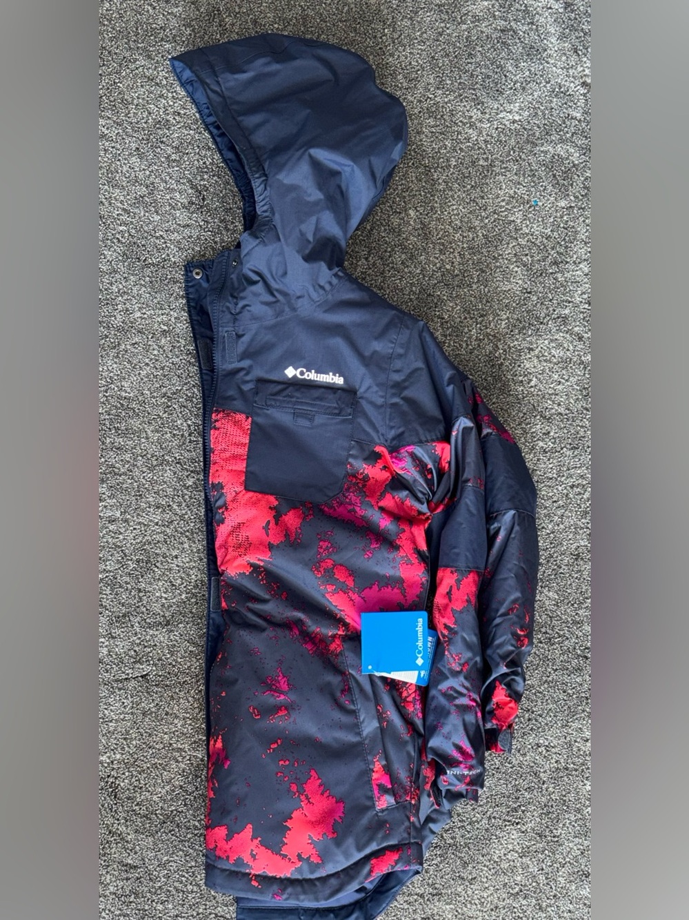 Columbia Navy Jacket with Bright Pink Print Hooded Shell | NWT * - Picture 4 of 16